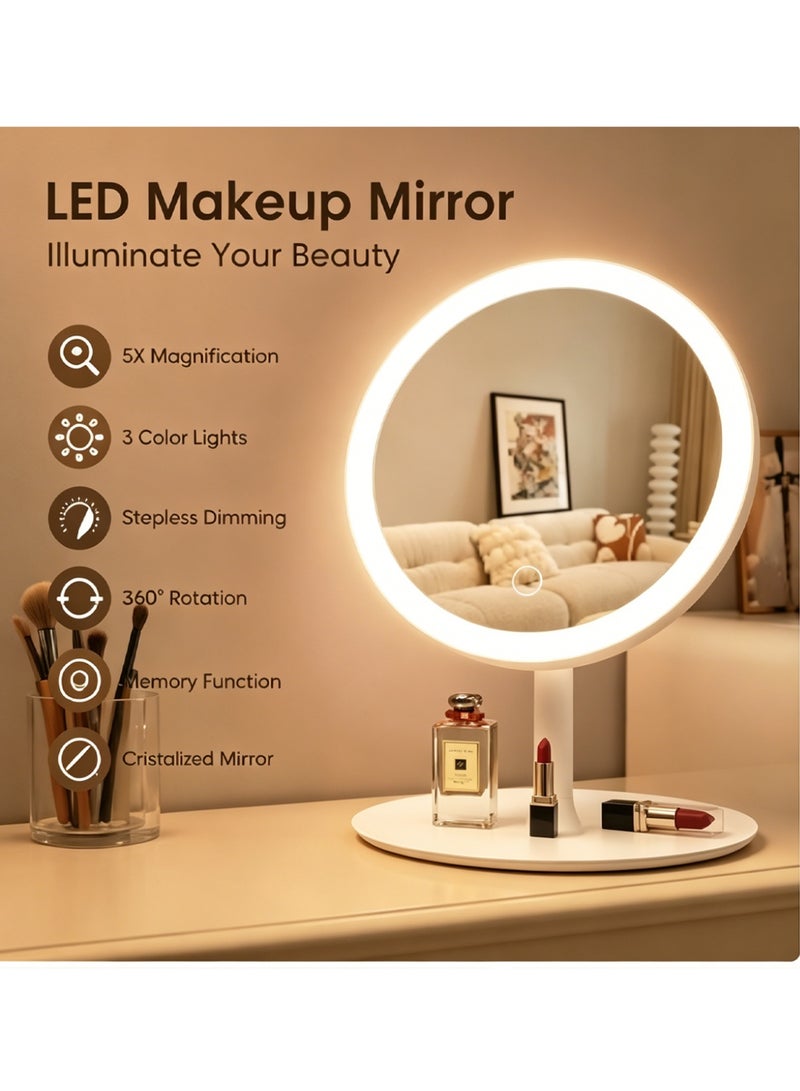 Bincoo Portable Makeup Mirror, Cosmetic Mirror with Light, 3 Lighting Modes, Touch Control, Portable and Foldable Stand, Lighted Makeup Mirror for Travel, Beauty and Vanity Mirror with Light, 2400mAh Rechargeable Battery, Portable LED Makeup Mirror - Image 1