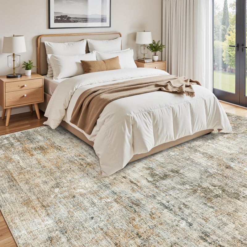 Soalmost Abstract Rug 8x10 Large Living Room Rugs Neutral Modern Washable Area Rugs for Bedroom Dining Room Non-Slip Stain Resistant Foldable Thin Rug Brown Grey - Image 4
