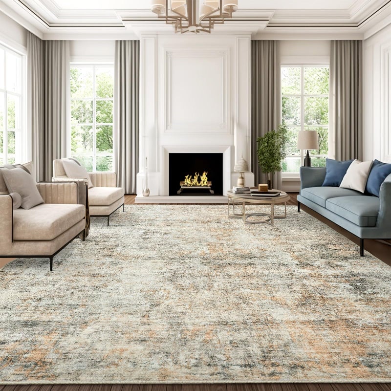 Soalmost Abstract Rug 8x10 Large Living Room Rugs Neutral Modern Washable Area Rugs for Bedroom Dining Room Non-Slip Stain Resistant Foldable Thin Rug Brown Grey - Image 2