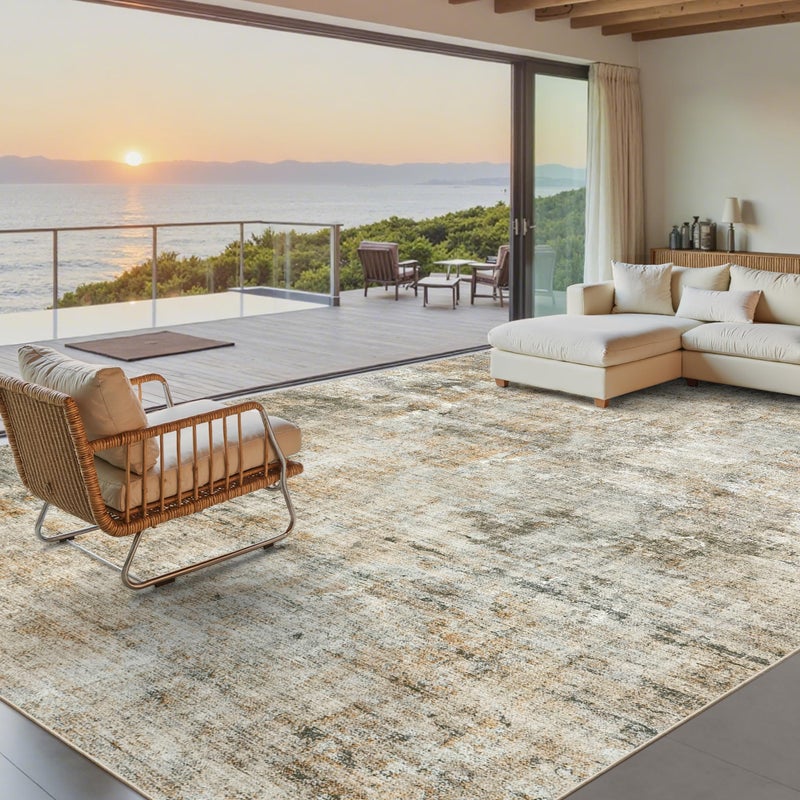 Soalmost Abstract Rug 8x10 Large Living Room Rugs Neutral Modern Washable Area Rugs for Bedroom Dining Room Non-Slip Stain Resistant Foldable Thin Rug Brown Grey - Image 1