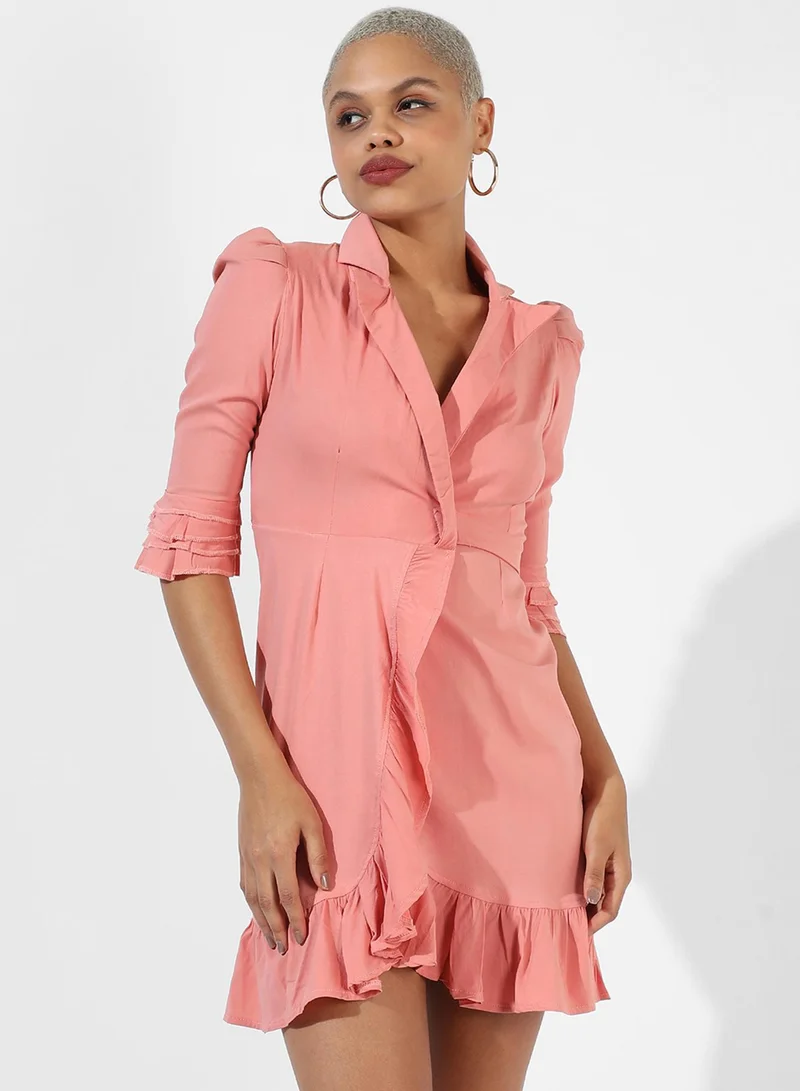 Pinacolada  Women's Rouge Pink Flared Mini Wrap Dress for Women | Best Price UAE