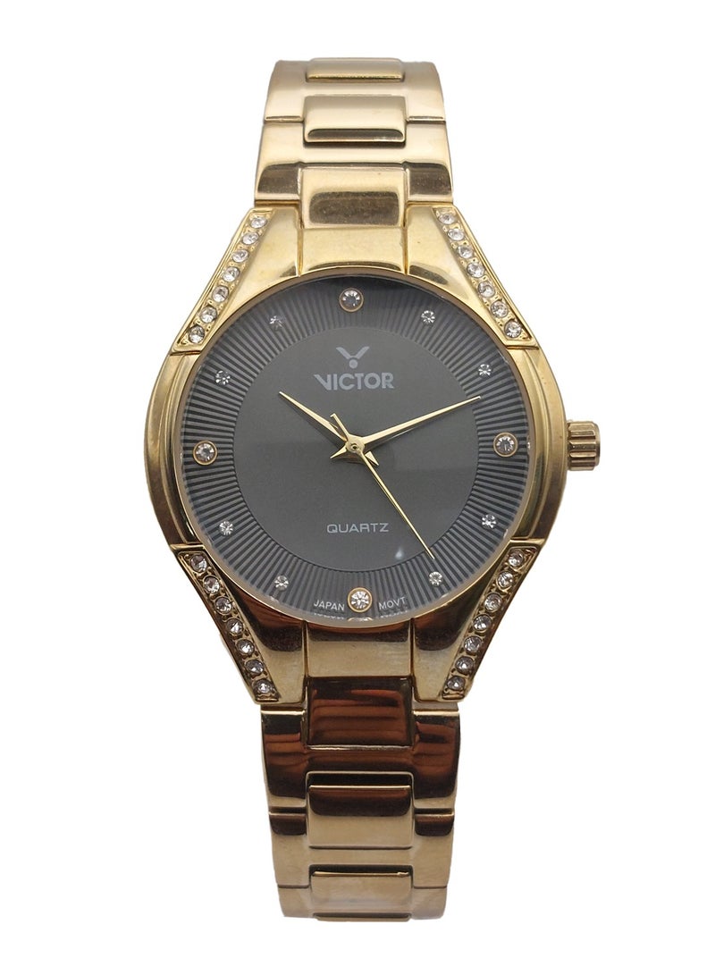 Victor ساعة نسائية أنالوج كوارتز ذهبية بحزام من الفولاذ المقاوم للصدأ V1514 - 30 مم - Image 1