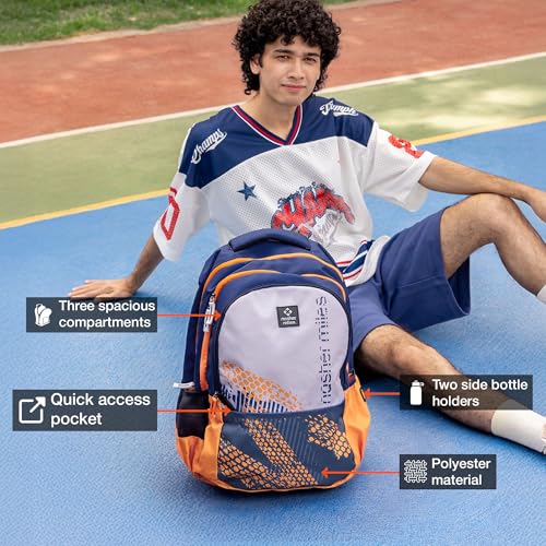 Nasher Miles Kinetics 3 Compartment Laptop Backpack 45 Liters Polyester with Raincover| Front Organiser Ideal for College, School Bags for Boys & Girls (Light Blue) - Image 2