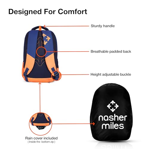 Nasher Miles Kinetics 3 Compartment Laptop Backpack 45 Liters Polyester with Raincover| Front Organiser Ideal for College, School Bags for Boys & Girls (Light Blue) - Image 4