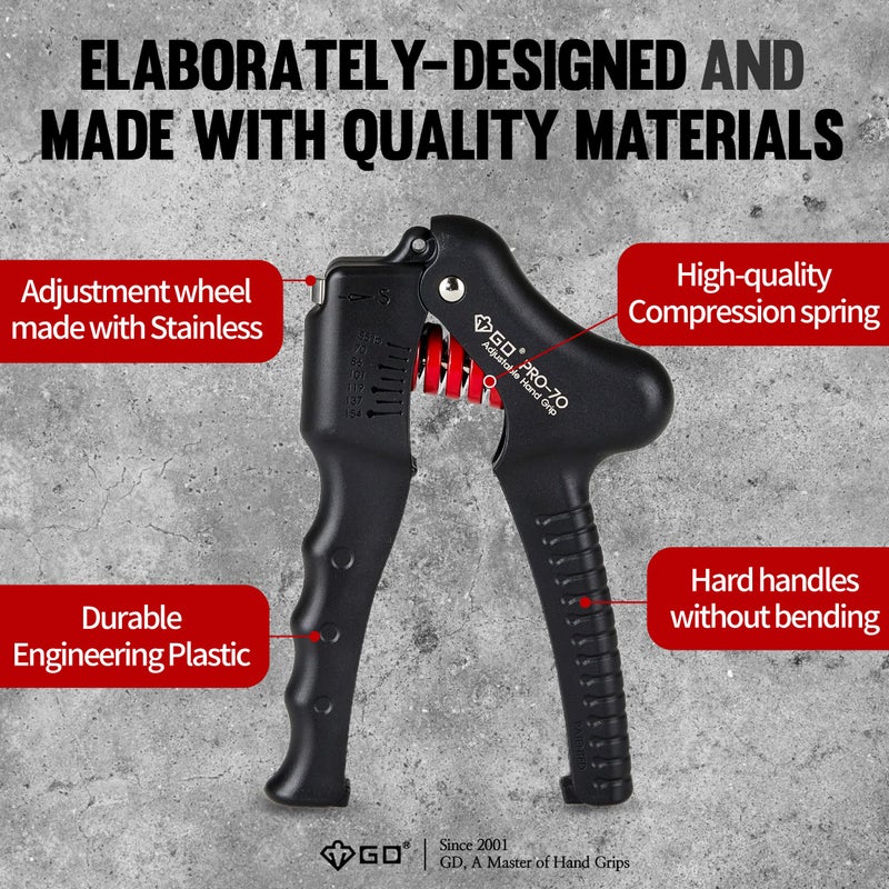 GD Pro-70 Hand Grip Strengthener(55~154 lbs) Adjustable Grip Strength Trainer Wrist and Forearm Training Equipment Hand gripper for Muscle Building and Injury Recovery - Image 5