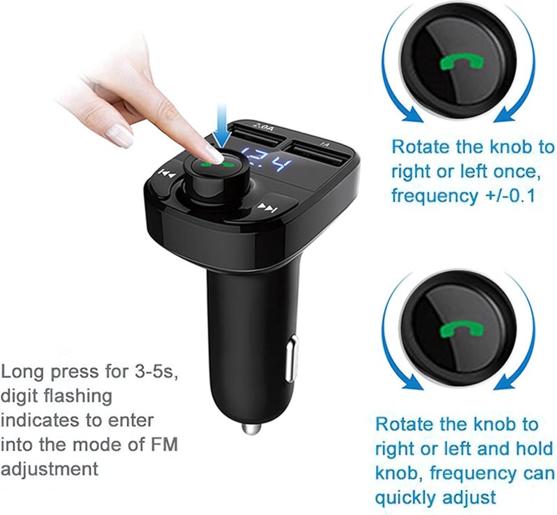Handsfree Call Car Charger, Wireless Bluetooth FM Transmitter Radio Receiver,Mp3 Audio Music Stereo Adapter, Dual USB Port Charger Compatible for All Smartphones, Samsung Google, etc. - Image 4