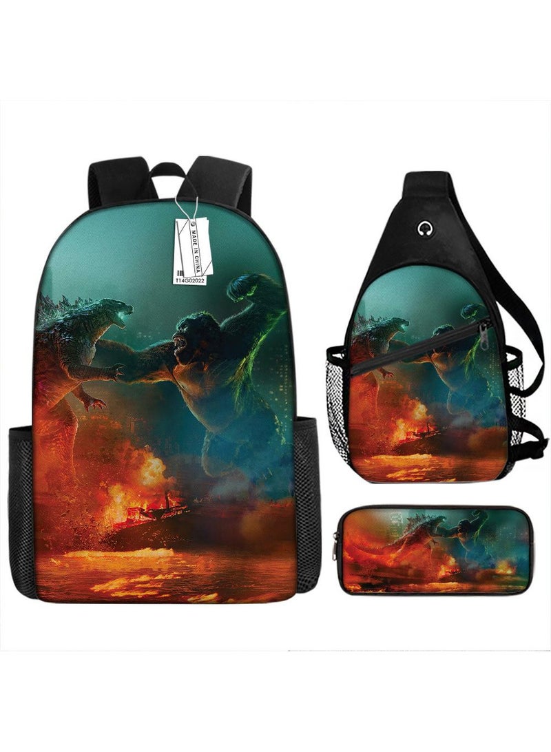 general 3-Piece Godzilla VS Kong 3D Print Backpack Set - Image 1