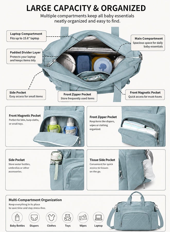 Super ZYouth Baby Diaper Tote Bag, Large Capacity Mommy Bag, Stroller Storage Bag with Insulated Bottle Pockets, Stroller Straps and Multi-Compartment Organizer - Image 3