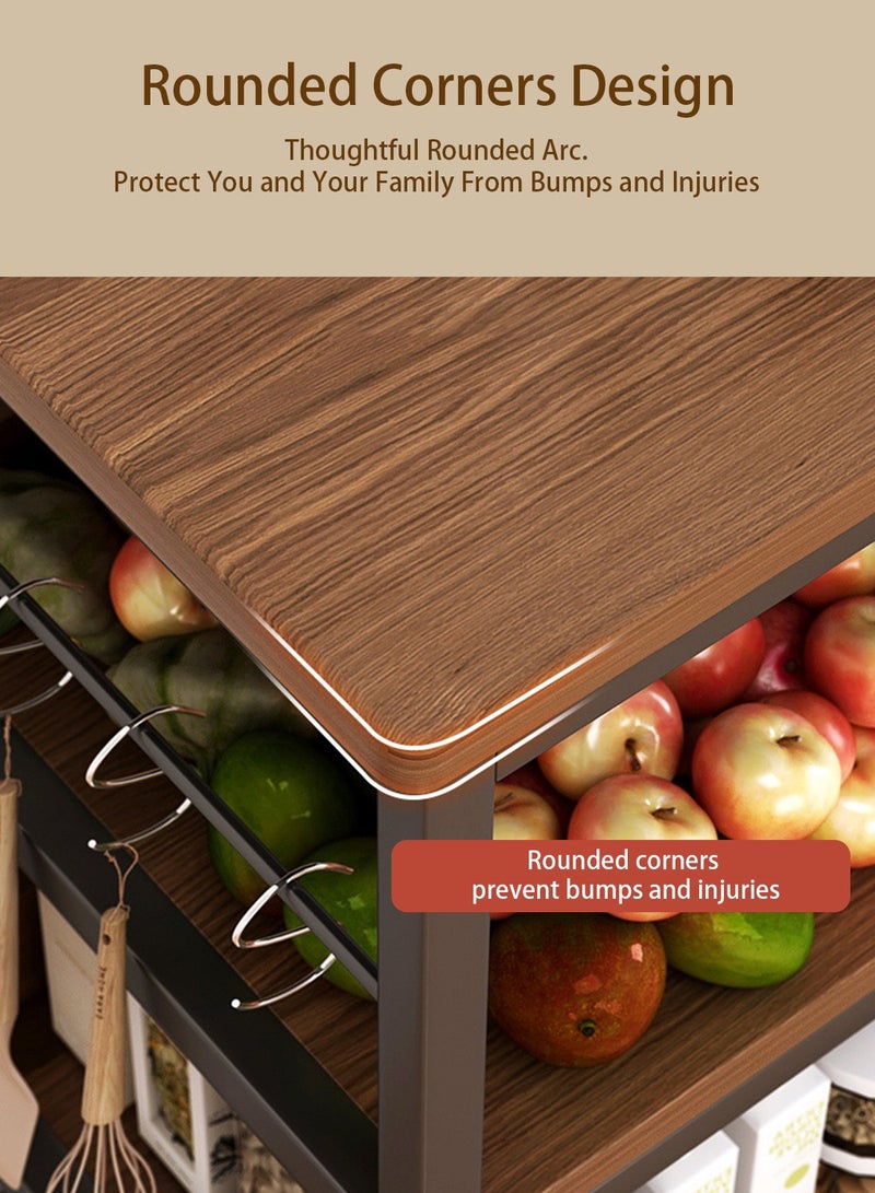 EqiEch 2-Tier Storage Cabinet With 2 Open Shelves And Drawers 3 Doors, Sideboard With 4 S-Shaped Hooks, Living Room Kitchen Dining Room Coffee Bar Cabinet, 120*30*78 cm - Image 3