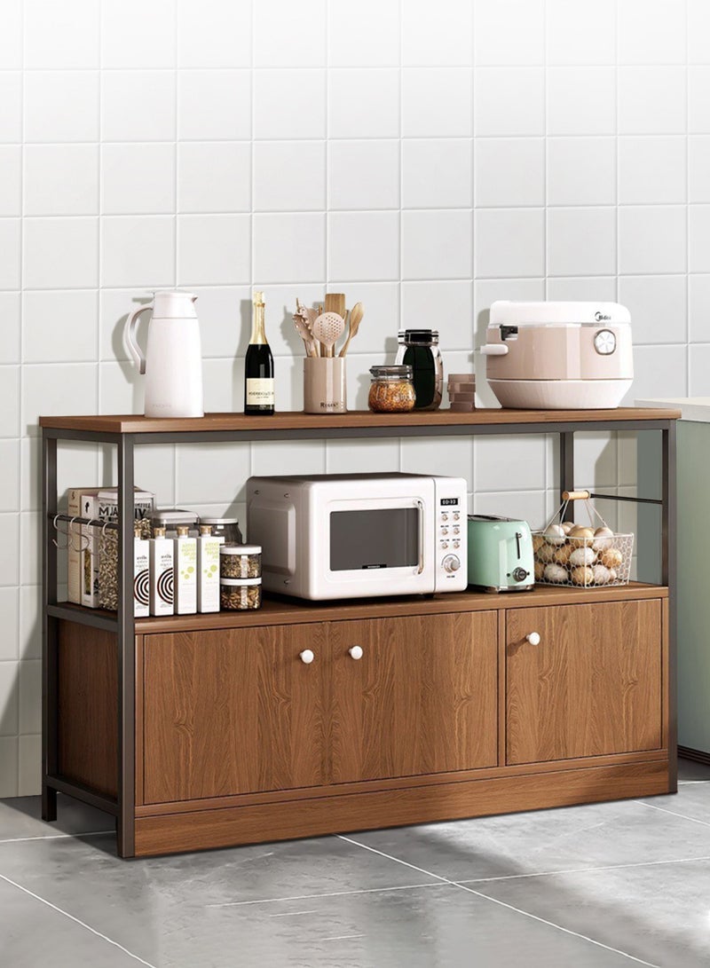 EqiEch 2-Tier Storage Cabinet With 2 Open Shelves And Drawers 3 Doors, Sideboard With 4 S-Shaped Hooks, Living Room Kitchen Dining Room Coffee Bar Cabinet, 120*30*78 cm - Image 1