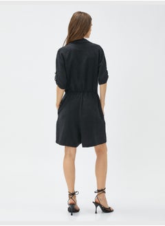 KOTON Linen Mix Short Sleeve Shirt Neck Overalls  - Image 4