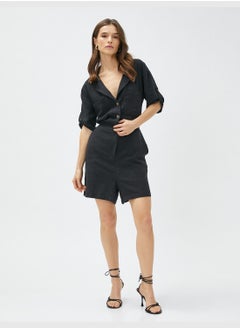 KOTON Linen Mix Short Sleeve Shirt Neck Overalls  - Image 2