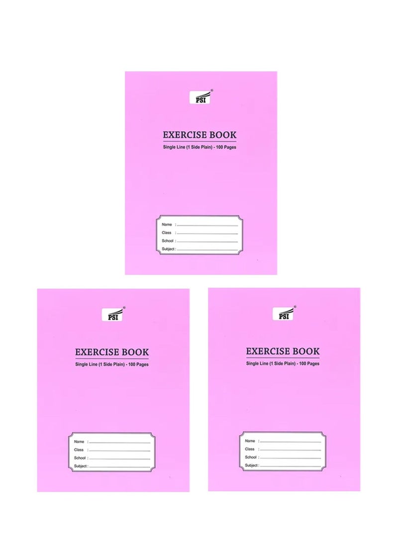 Psi 3-Piece Single Line Exercise Notebook With One Side Plain 100 Pages  - Image 1