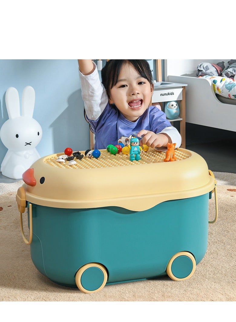 Golden Kids Toy Storage Box Children Toy Box Large Storage Bin Rolling Storage Organizer/Basket/Trunk for Kids Clothes Toys Storage Cube Home Chest Toy Storage Organizer Container with Wheels for Kids(Blue-L)  - Image 1
