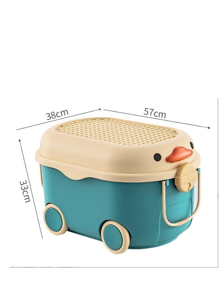 Golden Kids Toy Storage Box Children Toy Box Large Storage Bin Rolling Storage Organizer/Basket/Trunk for Kids Clothes Toys Storage Cube Home Chest Toy Storage Organizer Container with Wheels for Kids(Blue-L)  - Image 2