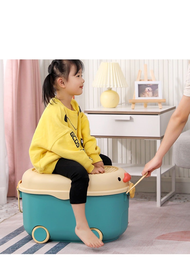 Golden Kids Toy Storage Box Children Toy Box Large Storage Bin Rolling Storage Organizer/Basket/Trunk for Kids Clothes Toys Storage Cube Home Chest Toy Storage Organizer Container with Wheels for Kids(Blue-L)  - Image 3