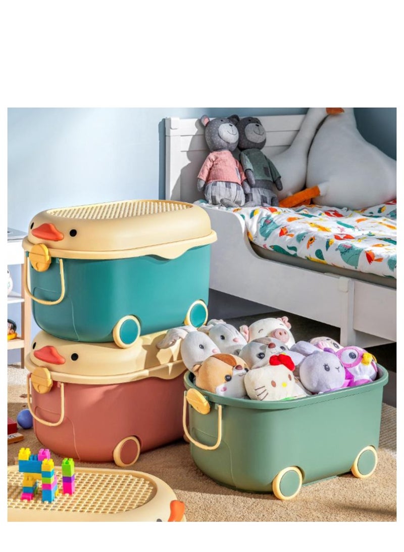 Golden Kids Toy Storage Box Children Toy Box Large Storage Bin Rolling Storage Organizer/Basket/Trunk for Kids Clothes Toys Storage Cube Home Chest Toy Storage Organizer Container with Wheels for Kids(Blue-L)  - Image 4