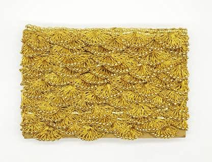 GOELX Pankh Border Original Handmade Moti Pearl Bead Embellished Lace for Dresses Sarees Suits Blouses Dupattas Bags Bed Covers Art  Craft in Golden Colors Pack of 9 Mtrs 95 Yard