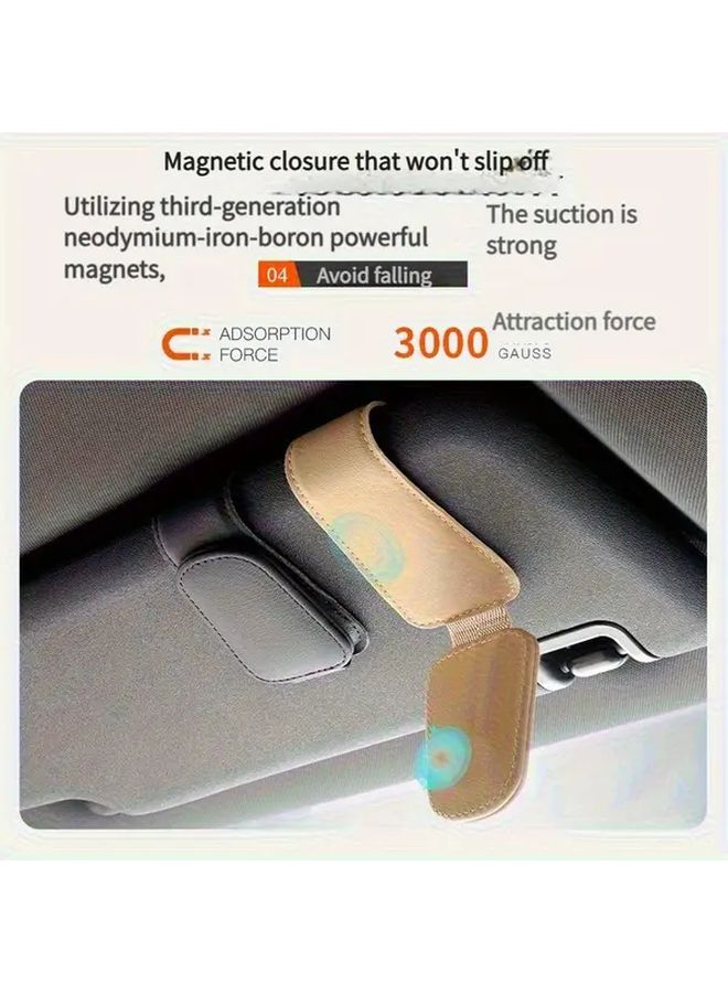 Black Car Sun Visor Glasses Holder with Card Slot Durable PU Leather Universal Fit - Image 3