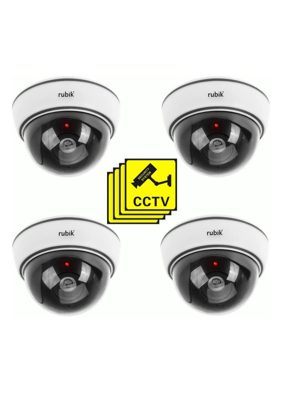 روبيك Rubik 4pc Dummy Cctv Camera With Flashing Led Light And Cctv Sticker Sign Fake Surveillance Camera Security Indoor Dome Camera With Led Light