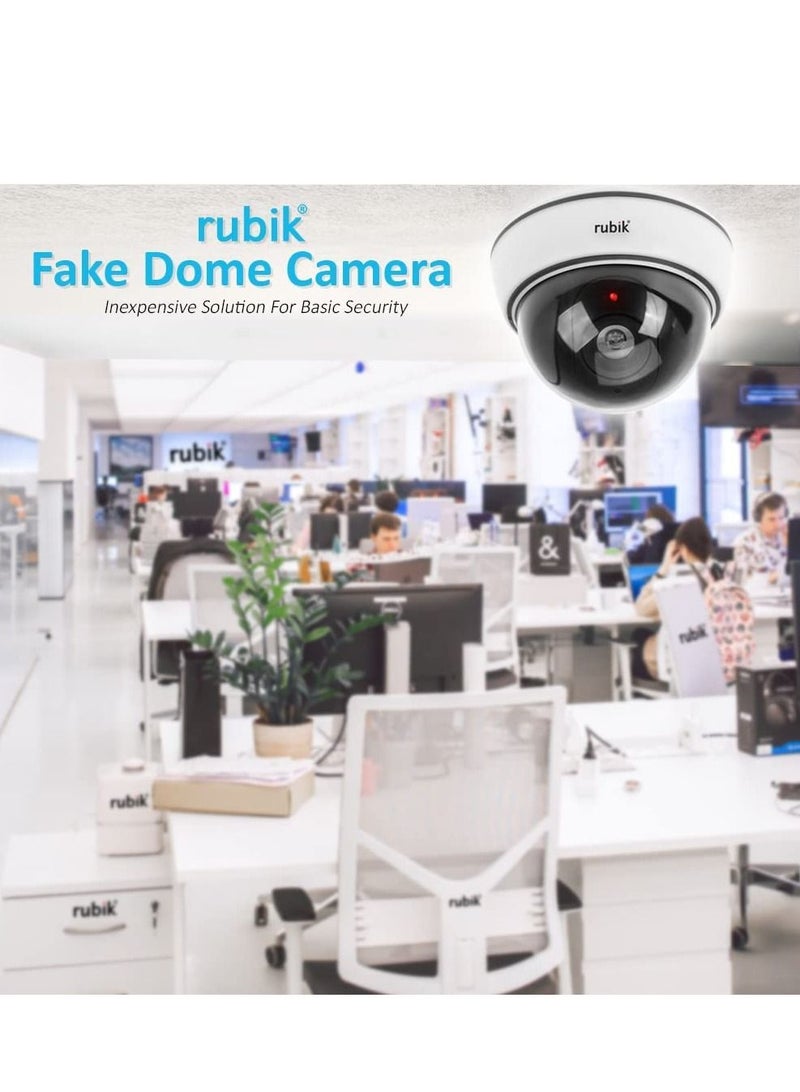 Rubik 4pc Dummy CCTV Camera with Flashing LED Light and CCTV Sticker Sign, Fake Surveillance Camera Security Indoor Dome Camera with LED Light  - Image 3