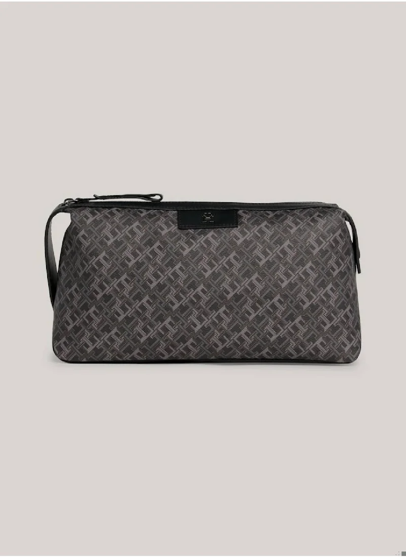 TOMMY HILFIGER Men's Th Monogram Plaque Washbag/ Toiletery Bag -  Textured finish, Black