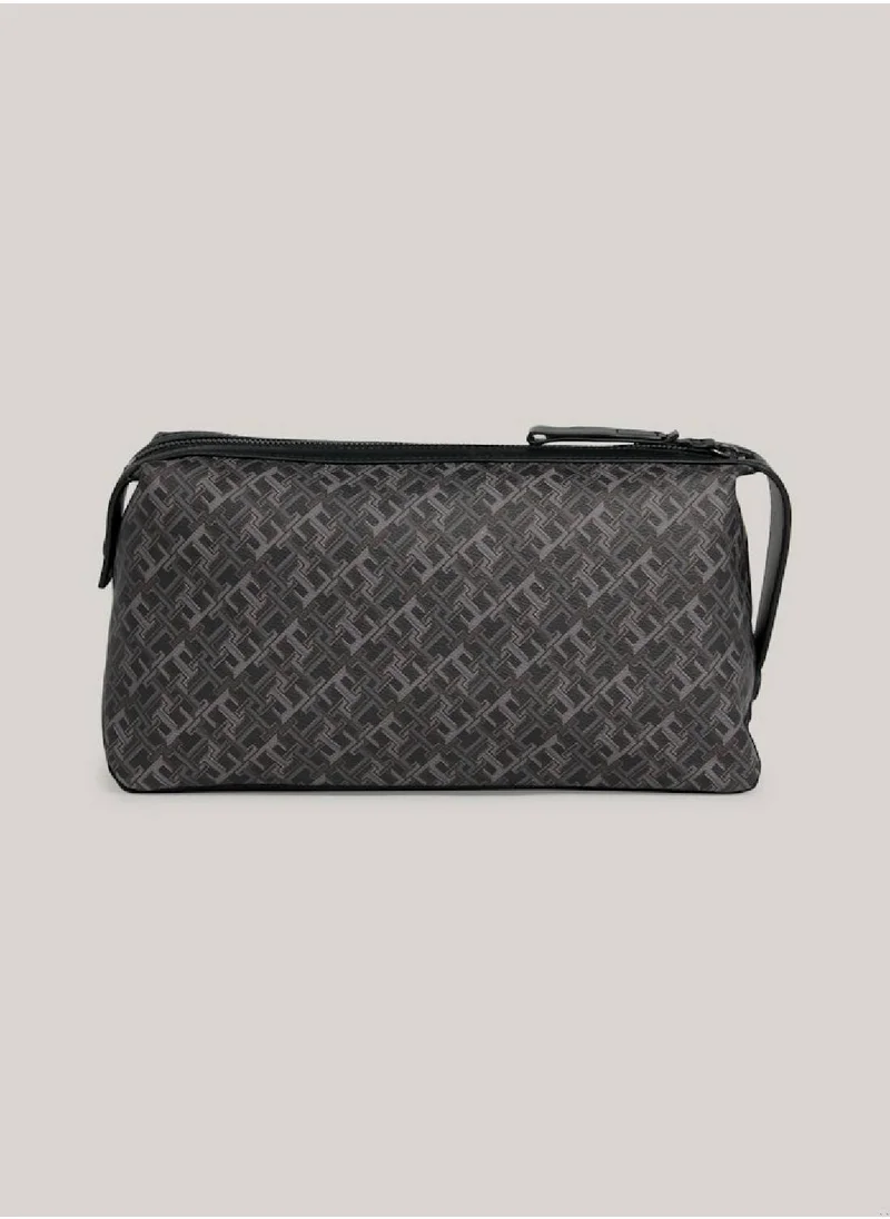 TOMMY HILFIGER Men's Th Monogram Plaque Washbag/ Toiletery Bag -  Textured finish, Black