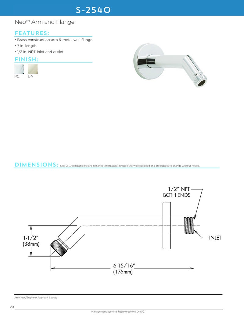 Speakman Neo S-2540 Shower Arm And Flange 7"" Polished Chrome - Image 3