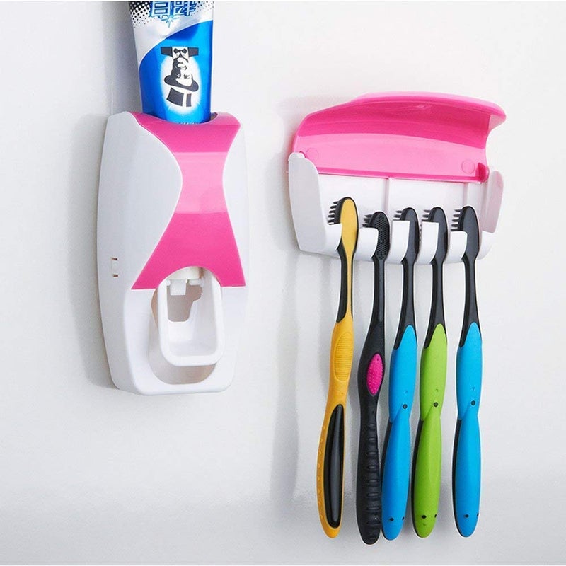 Praxon Praxon Plastic Automatic Hands Free Toothpaste Dispenser With Detachable 5 Hole Toothbrush Holder For Bathroom Multi Color  - Image 4