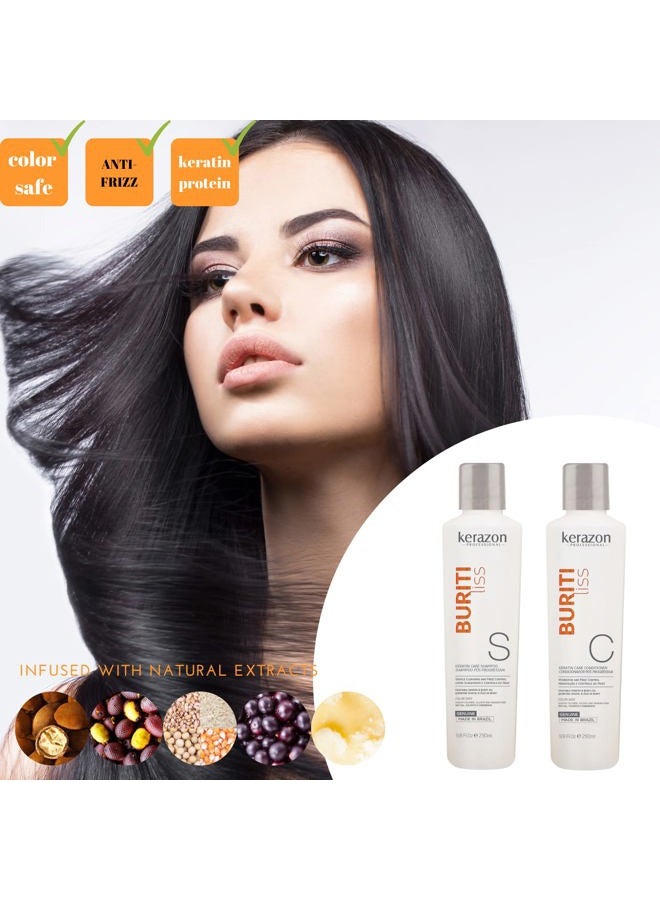 Kerazon Professional Sulfate Free Anti Frizz Color Safe Keratin Care Shampoo & Conditioner DUAL pack. Imported. - Image 3