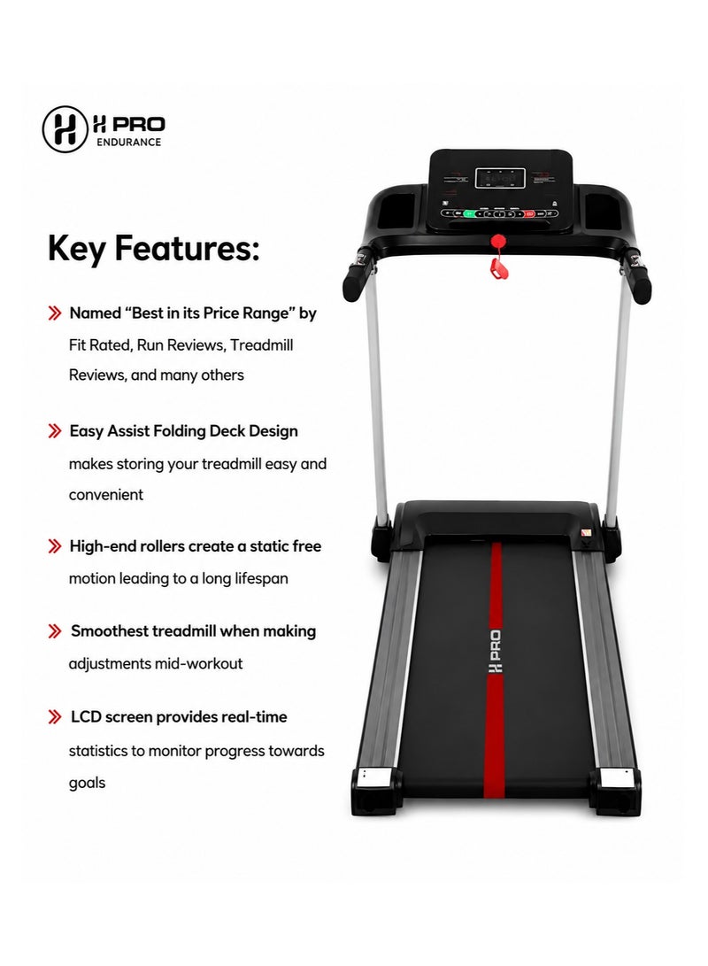 أتش برو جهاز المشي إتش برو HM797 مزود بمحرك DC بقوة قصوى 3.5 حصان، وشاشة LCD، وسرعة تصل إلى 14 كم/ساعة، ومنفذ USB ومستشعر لقياس النبض، ومناسب للاستخدام المنزلي، ويدعم وزن حتى 110 كجم، باللون الأسود. - Image 5