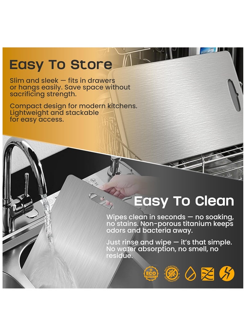 آركشاين لوح تقطيع ArcShine مصنوع من التيتانيوم النقي 100% | لوح تقطيع مزدوج الجهة غير قابل للانزلاق مع واقٍ للسكاكين والأصابع | لوح متين وصحي لتحضير الطعام في أي مطبخ (34×23 سم) - Image 5