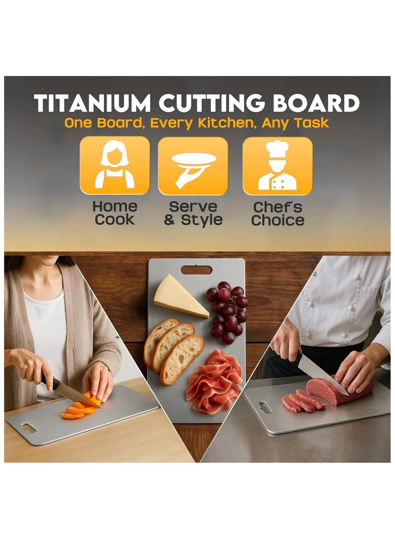آركشاين لوح تقطيع ArcShine مصنوع من التيتانيوم النقي 100% | لوح تقطيع مزدوج الجهة غير قابل للانزلاق مع واقٍ للسكاكين والأصابع | لوح متين وصحي لتحضير الطعام في أي مطبخ (34×23 سم) - Image 3