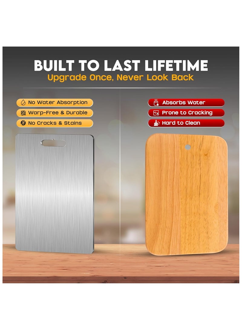 آركشاين لوح تقطيع ArcShine مصنوع من التيتانيوم النقي 100% | لوح تقطيع مزدوج الجهة غير قابل للانزلاق مع واقٍ للسكاكين والأصابع | لوح متين وصحي لتحضير الطعام في أي مطبخ (34×23 سم) - Image 4