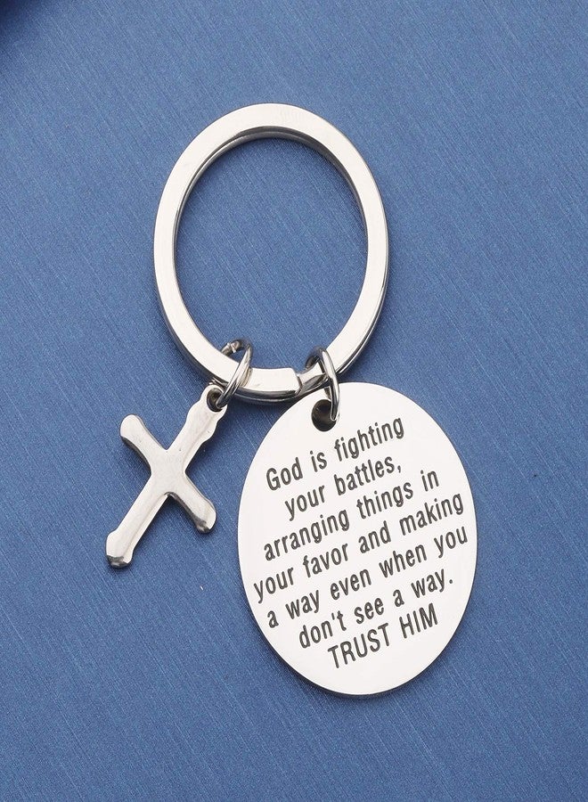 MYOSPARK Bible Study Gift God Is Fighting Your Battles Trust Him Religious Keychain Encouragement Gift for Bereaved (God Is Fighting Your Battles) - Image 3