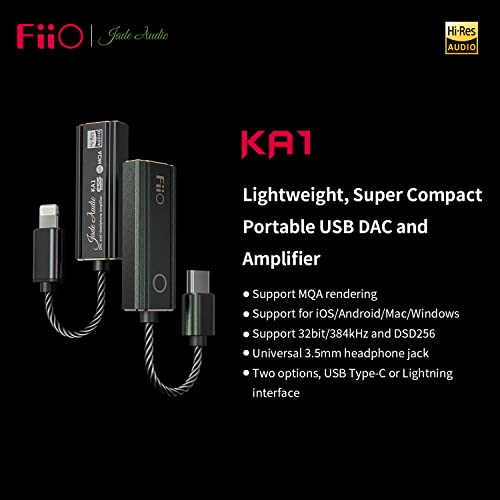 FiiO JadeAudio KA1 Headphone Amps Tiny Amplifier USB DAC High Resolution Lossless for Smartphones/PC/Laptop/Players(Lightning, Black) - Image 2