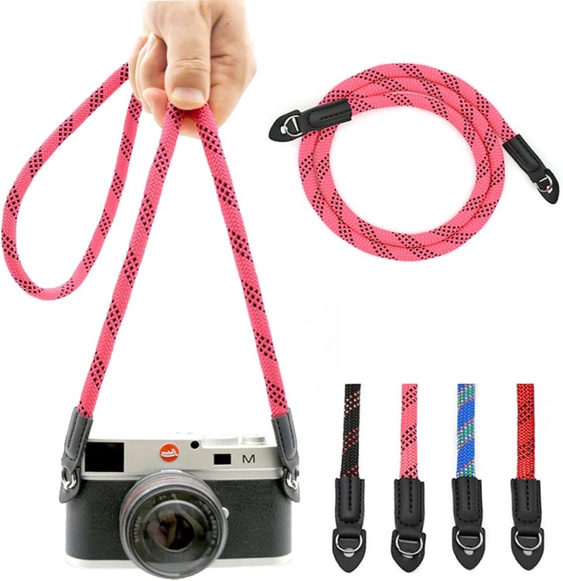 Eorefo Camera Strap Vintage 100cm Nylon Climbing Rope Camera Neck Shoulder Strap for Micro Single and DSLR Camera (Pink) - Image 1