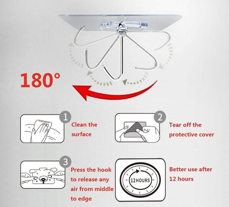 Rylan Adhesive Hooks 13.2LB(Max) Heavy Duty Self Adhesive Hooks Transparent Waterproof and Oilproof Wall Hooks for Kitchen Bathroom Shower Door Outdoor Home Improvement Utility Hook 20 Pack - Image 4