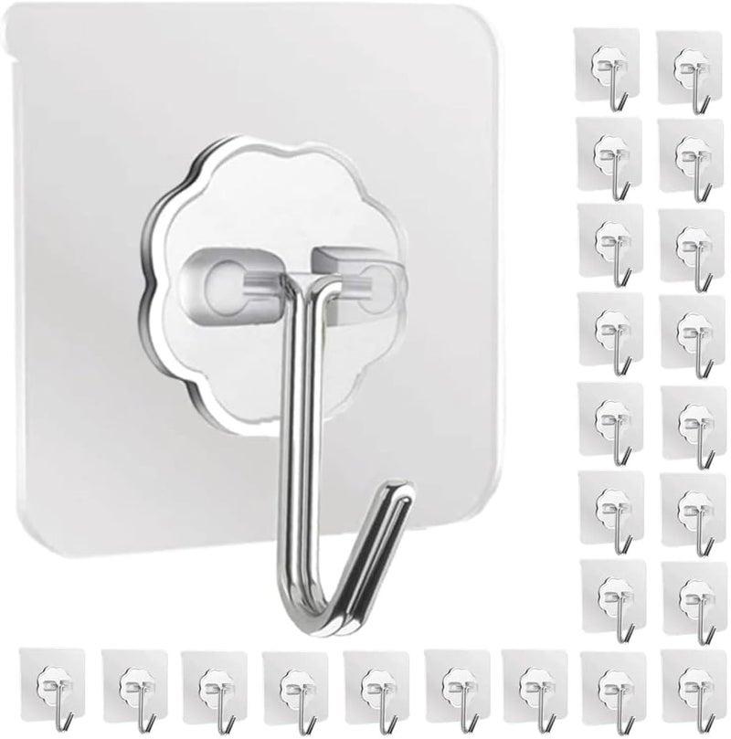 Rylan Adhesive Hooks 13.2LB(Max) Heavy Duty Self Adhesive Hooks Transparent Waterproof and Oilproof Wall Hooks for Kitchen Bathroom Shower Door Outdoor Home Improvement Utility Hook 20 Pack - Image 1