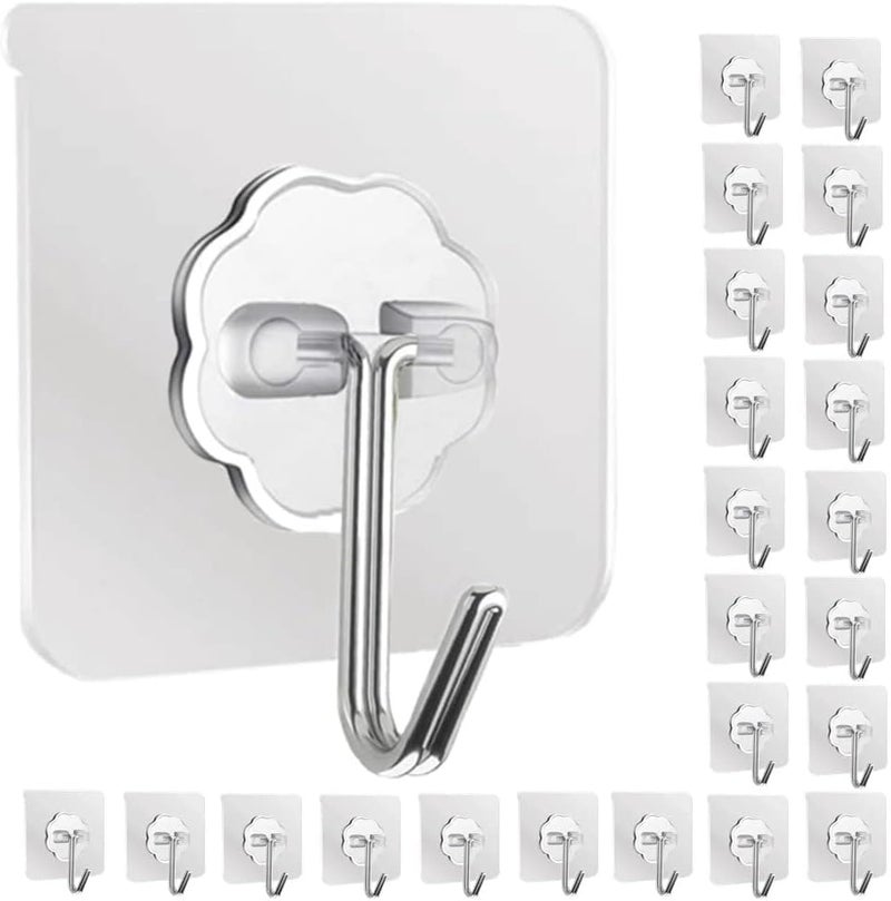 Rylan Adhesive Hooks 13.2LB(Max) Heavy Duty Self Adhesive Hooks Transparent Waterproof and Oilproof Wall Hooks for Kitchen Bathroom Shower Door Outdoor Home Improvement Utility Hook 20 Pack - Image 2