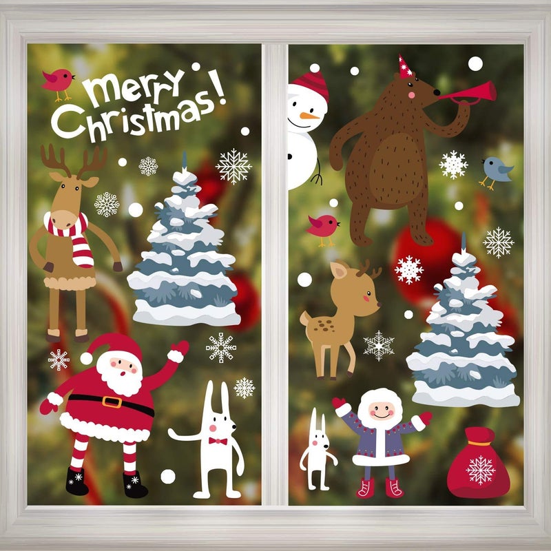 LOKIPA LOKIPA 300PCS Christmas Window Clings  Stickers  Double Sided Removable Xmas Gel Cling Snowflake Window Sticker Decals for Glass Decorations 