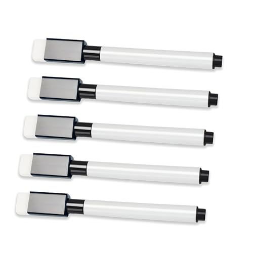 Eduway Magnetic Marker for White Board | Dry Erase Magnetic Pen for Fridge with Eraser Cap | Ultra Fine Tip & Low-Odor Erasable Markers | Perfect for Office, School & Classroom | Pack of 5 (Black) - Image 1