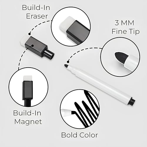 Eduway Magnetic Marker for White Board | Dry Erase Magnetic Pen for Fridge with Eraser Cap | Ultra Fine Tip & Low-Odor Erasable Markers | Perfect for Office, School & Classroom | Pack of 5 (Black) - Image 3