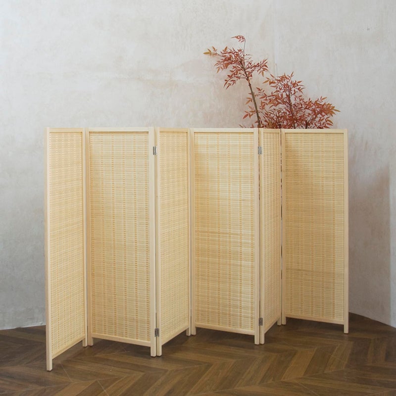 Furnnylane 6 Panel Short Room Divider Screen,Beige Freestanding Partition,Small Bamboo Panel Divider for Room Seperation,3.95 FT Tall - Image 5