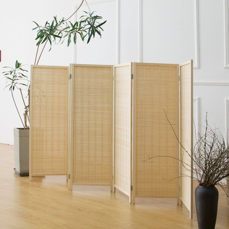 Furnnylane 6 Panel Short Room Divider Screen,Beige Freestanding Partition,Small Bamboo Panel Divider for Room Seperation,3.95 FT Tall - Image 3