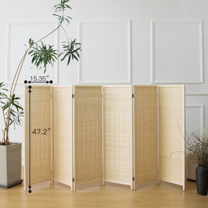 Furnnylane 6 Panel Short Room Divider Screen,Beige Freestanding Partition,Small Bamboo Panel Divider for Room Seperation,3.95 FT Tall - Image 2
