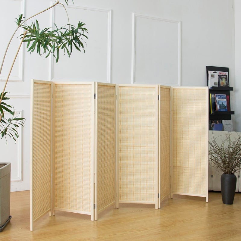 Furnnylane 6 Panel Short Room Divider Screen,Beige Freestanding Partition,Small Bamboo Panel Divider for Room Seperation,3.95 FT Tall - Image 4