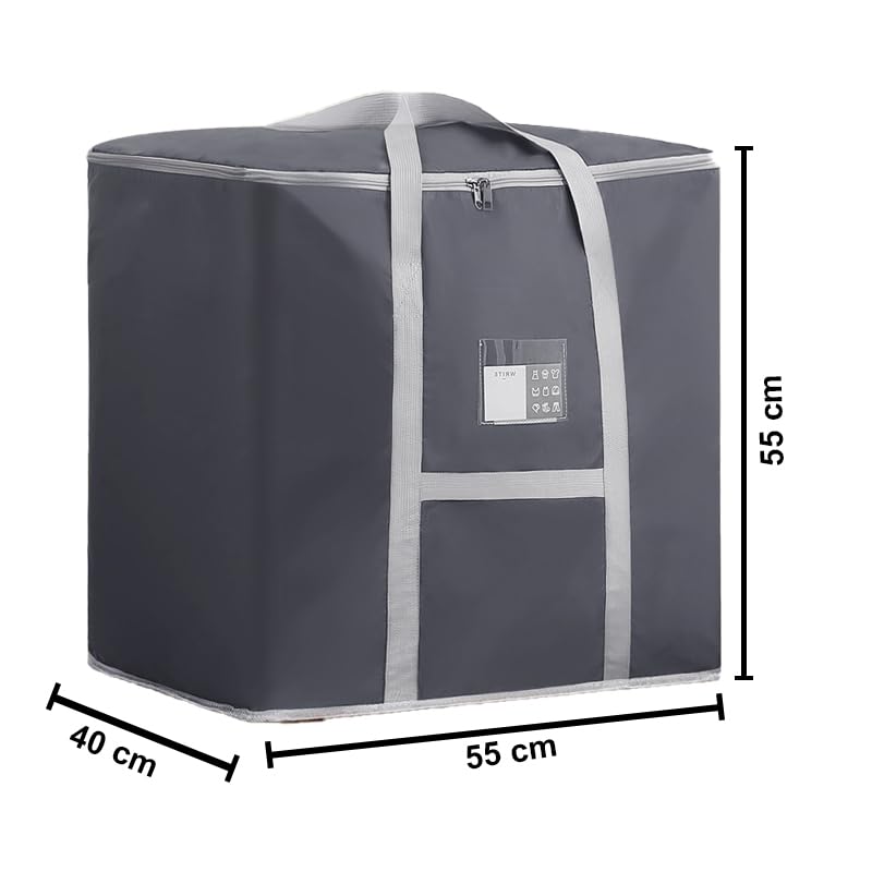 Kuber Industries Storage Bag Foldable Storage Bag Moisture Proof Wardrobe Organizer Underbed Storage Bag for BlanketClothes Travel Moving Bag with Handle L ZH014GY Gray - Image 3