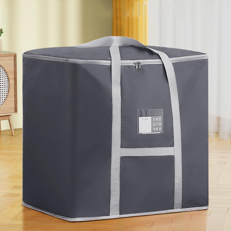 Kuber Industries Storage Bag Foldable Storage Bag Moisture Proof Wardrobe Organizer Underbed Storage Bag for BlanketClothes Travel Moving Bag with Handle L ZH014GY Gray - Image 2