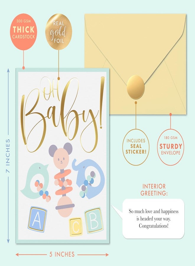Sweetzer & Orange Baby Shower Card with Gold Foil - Gender Neutral Baby Shower Greeting for Boy or Girl - 5”x7” Congratulations Card with Envelope & Gold Sticker - 300gsm Cardstock - Image 2